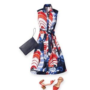 Talbots Red and Blue Midi Dress